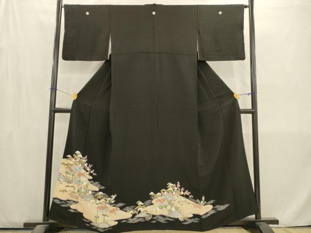 平和屋着物■豪華黒留袖　松竹梅風景花文　金彩　正絹　逸品　AABD1341ma