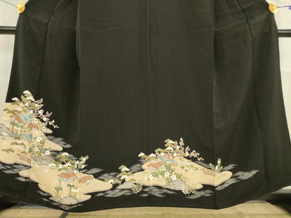 平和屋着物■豪華黒留袖　松竹梅風景花文　金彩　正絹　逸品　AABD1341ma