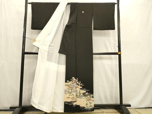 平和屋着物■豪華黒留袖　松竹梅風景花文　金彩　正絹　逸品　AABD1341ma