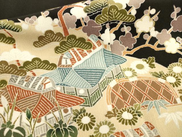 平和屋着物■豪華黒留袖　松竹梅風景花文　金彩　正絹　逸品　AABD1341ma