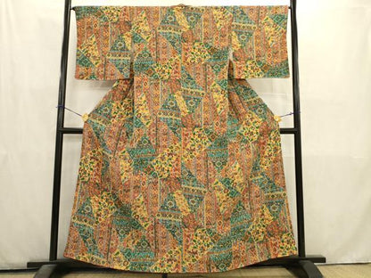 平和屋着物■上質な小紋　更紗花文　正絹　逸品　AABD1388ma