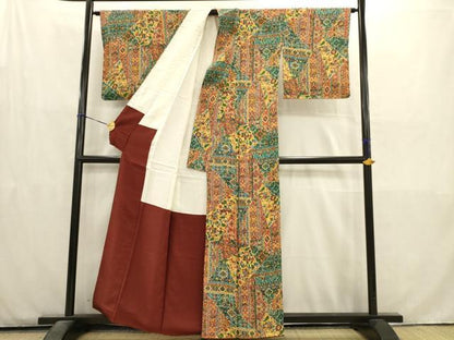 平和屋着物■上質な小紋　更紗花文　正絹　逸品　AABD1388ma