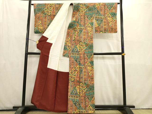 平和屋着物■上質な小紋　更紗花文　正絹　逸品　AABD1388ma