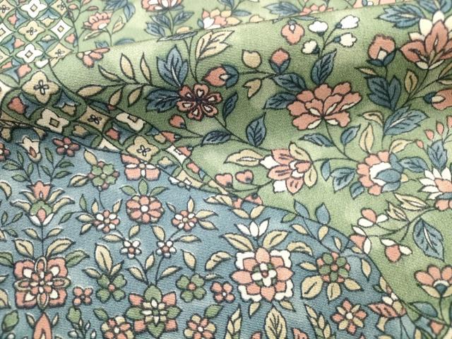 着物　小紋　フルセット　正絹　緑　花　更紗　D2 着物 小紋 フルセット 正絹 緑 花 更紗 D2 着物 小紋 フルセット 正絹