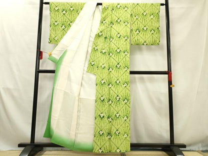 平和屋着物■大変加工の良い総絞り小紋　菱松文　正絹　逸品　AABD1498ma