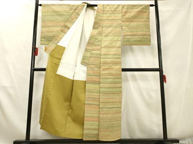 平和屋着物■上質な紬　横段文　正絹　逸品　AABD1554ma