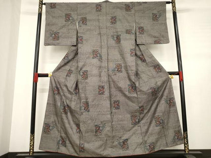 平和屋着物●本場大島紬 カタス9マルキ 色紙風景花文 正絹 逸品 AABD1607ck