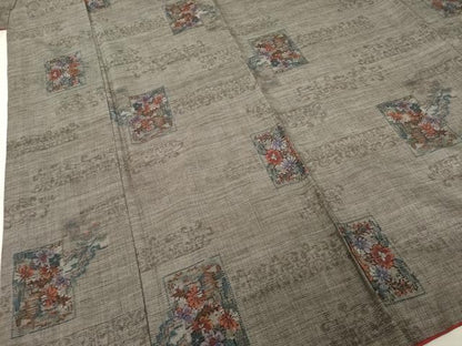 平和屋着物●本場大島紬 カタス9マルキ 色紙風景花文 正絹 逸品 AABD1607ck