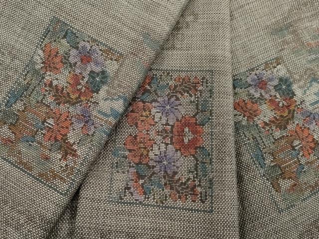 平和屋着物●本場大島紬 カタス9マルキ 色紙風景花文 正絹 逸品 AABD1607ck