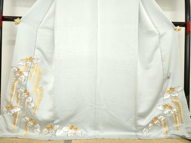 平和屋着物●国際的伝統工芸作家　十二代・藤林徳扇　苑寿 　色留袖　総駒刺繍　藤花房　ロング丈　正絹　逸品　AABD1636ck