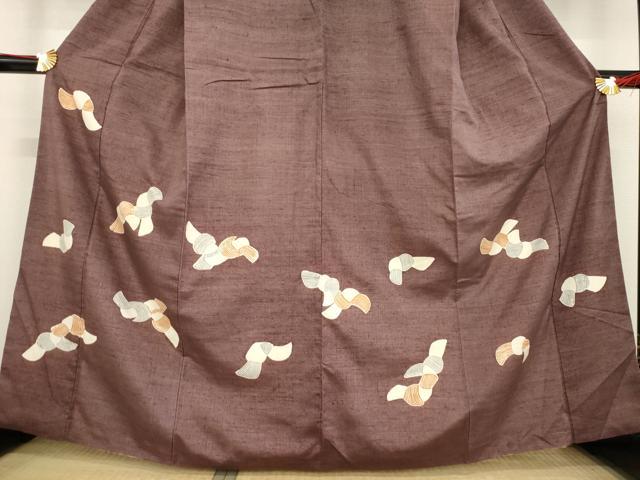 平和屋着物●訪問着　紬地　型染め　結び文　正絹　逸品　AABD1640ck