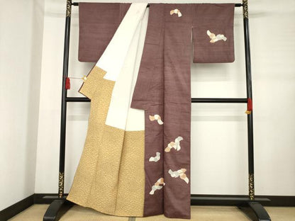 平和屋着物●訪問着　紬地　型染め　結び文　正絹　逸品　AABD1640ck