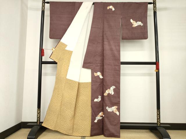 平和屋着物●訪問着　紬地　型染め　結び文　正絹　逸品　AABD1640ck