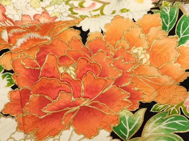 平和屋着物□豪華振袖 絞り 駒刺繍 雲取り雪輪花文 金彩 正絹