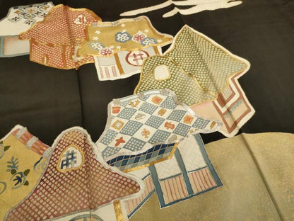 平和屋着物■豪華黒留袖　駒刺繍　風景文　金彩　正絹　逸品　AABD1694ja