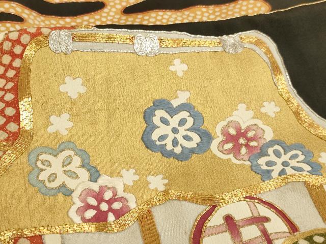平和屋着物■豪華黒留袖　駒刺繍　風景文　金彩　正絹　逸品　AABD1694ja
