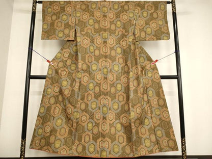 平和屋着物■上質な紬　亀甲花文　正絹　逸品　AABD1782ja