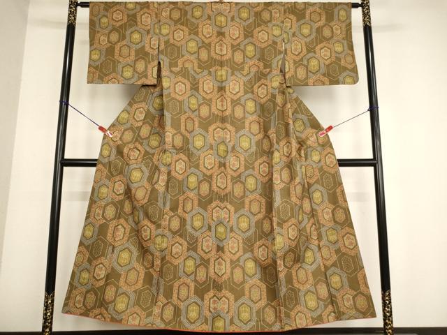 平和屋着物■上質な紬　亀甲花文　正絹　逸品　AABD1782ja