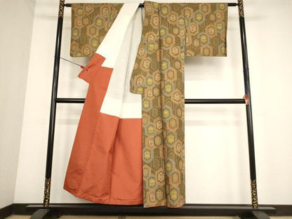 平和屋着物■上質な紬　亀甲花文　正絹　逸品　AABD1782ja