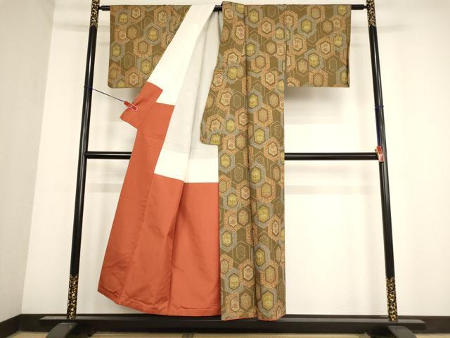 平和屋着物■上質な紬　亀甲花文　正絹　逸品　AABD1782ja