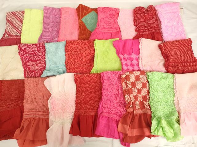平和屋着物[]七五三　女の子　和装小物　帯揚げ25枚セット　総絞り　中抜き絞り　未使用品あり　正絹　逸品　AABD1792ja