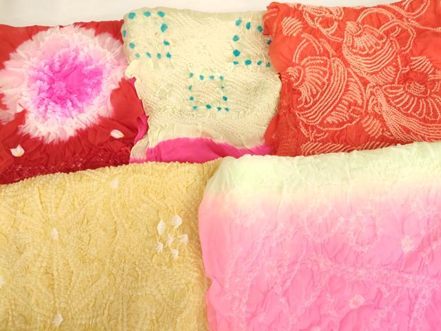 平和屋着物[]子供　女の子　和装小物　兵児帯5点セット　柄絞り　舞花文　鈴　未使用品あり　逸品　AABD1796ja