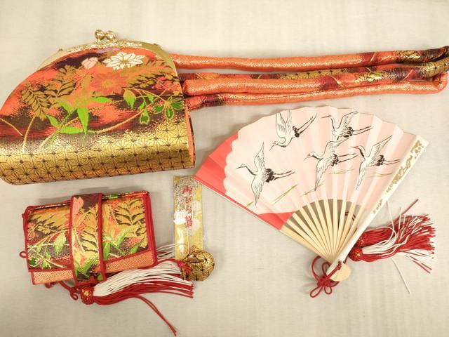 平和屋着物[]七五三　女の子　７歳　祝着　四つ身　小物セット　渡り橋草花文　暈し染め　金彩　逸品　AABD1798ja