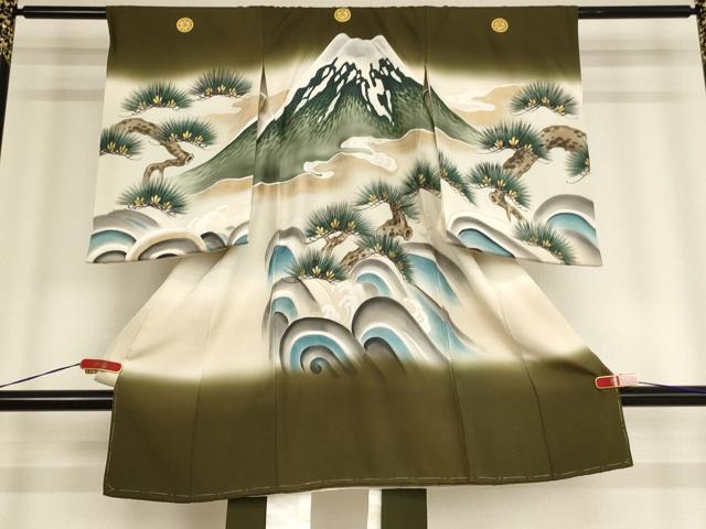 平和屋着物[]お宮参り　男の子　祝着　産着　初着　のしめ　富士山　立波松文　暈し染め　金銀彩　逸品　AABD1803ja