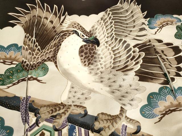 平和屋着物[]お宮参り　男の子　祝着　産着　初着　のしめ　鷹　宝尽くし松文　金彩　逸品　AABD1804ja