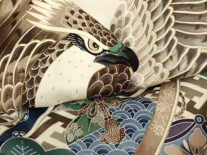 平和屋着物[]お宮参り　男の子　祝着　産着　初着　のしめ　鷹　宝尽くし松文　金彩　逸品　AABD1804ja