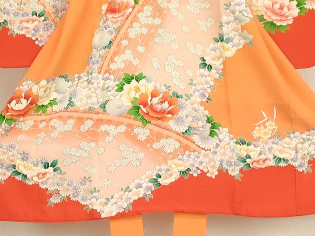 平和屋着物[]七五三　女の子　３歳　祝着　一つ身　祝着・長襦袢(袷)セット　草花文　暈し染め　金彩　逸品　AABD1806ja