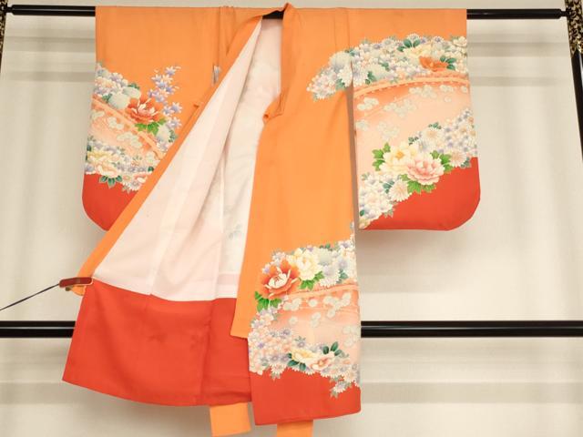 平和屋着物[]七五三　女の子　３歳　祝着　一つ身　祝着・長襦袢(袷)セット　草花文　暈し染め　金彩　逸品　AABD1806ja
