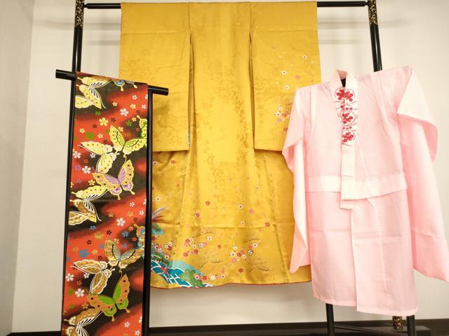 平和屋着物[]七五三　女の子　７歳　祝着　四つ身　長襦袢(無双仕立て)・袋帯セット　松竹梅尾長鳥文　金彩　逸品　AABD1809ja
