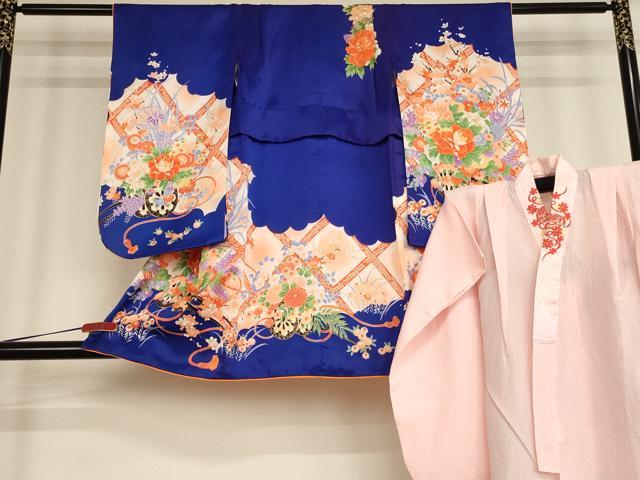 平和屋着物[]七五三　女の子　３歳　祝着　三つ身　長襦袢(無双仕立て)セット　花車文　金彩　AABD1810ja