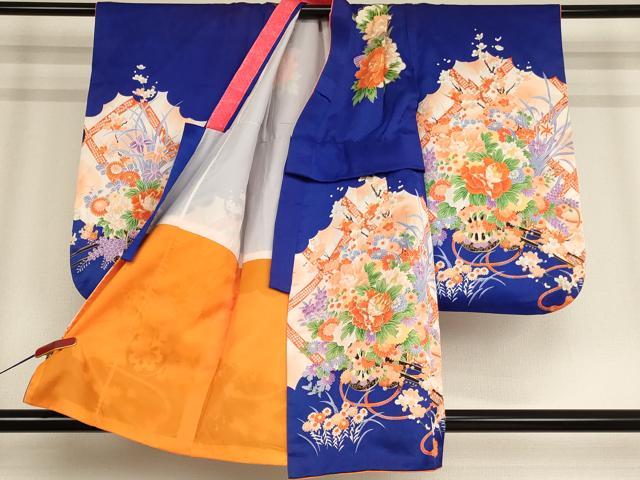 平和屋着物[]七五三　女の子　３歳　祝着　三つ身　長襦袢(無双仕立て)セット　花車文　金彩　AABD1810ja