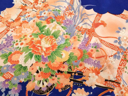 平和屋着物[]七五三　女の子　３歳　祝着　三つ身　長襦袢(無双仕立て)セット　花車文　金彩　AABD1810ja