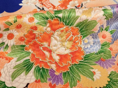 平和屋着物[]七五三　女の子　３歳　祝着　三つ身　長襦袢(無双仕立て)セット　花車文　金彩　AABD1810ja