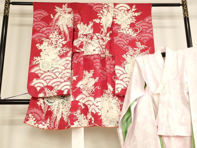 平和屋着物[]七五三　女の子　３歳　三つ身　祝着・長襦袢(袷)セット　花車文　逸品　AABD1811ja