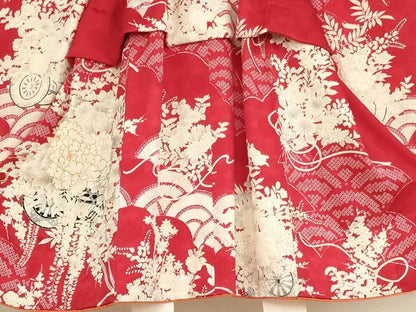 平和屋着物[]七五三　女の子　３歳　三つ身　祝着・長襦袢(袷)セット　花車文　逸品　AABD1811ja
