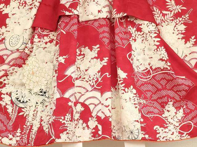 平和屋着物[]七五三　女の子　３歳　三つ身　祝着・長襦袢(袷)セット　花車文　逸品　AABD1811ja