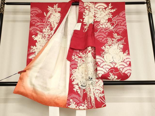 平和屋着物[]七五三　女の子　３歳　三つ身　祝着・長襦袢(袷)セット　花車文　逸品　AABD1811ja