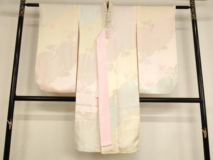 平和屋着物[]七五三　女の子　７歳　四つ身　祝着・長襦袢(袷)セット　亀甲花文　逸品　AABD1812ja