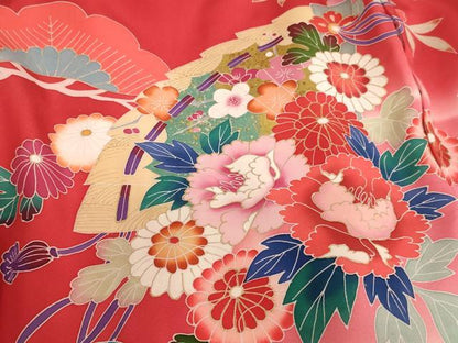 平和屋着物[]お宮参り　女の子　祝着　産着　初着　のしめ　友禅　檜扇花文　暈し染め　金彩　逸品　未使用　AABD1814ja