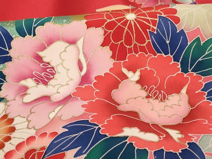 平和屋着物[]お宮参り　女の子　祝着　産着　初着　のしめ　友禅　檜扇花文　暈し染め　金彩　逸品　未使用　AABD1814ja