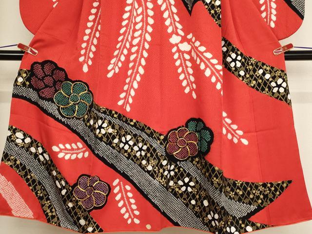 平和屋着物∵女の子 十三参り 子供 祝着・長襦袢(無双仕立て)セット 駒刺繍 絞り 草花文 金彩 逸品 AABD1815ja