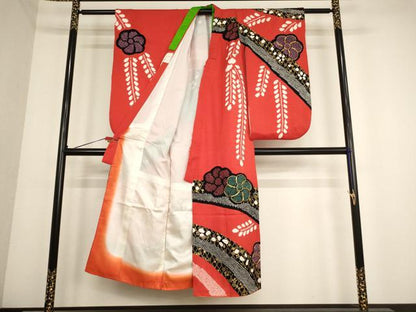 平和屋着物∵女の子 十三参り 子供 祝着・長襦袢(無双仕立て)セット 駒刺繍 絞り 草花文 金彩 逸品 AABD1815ja