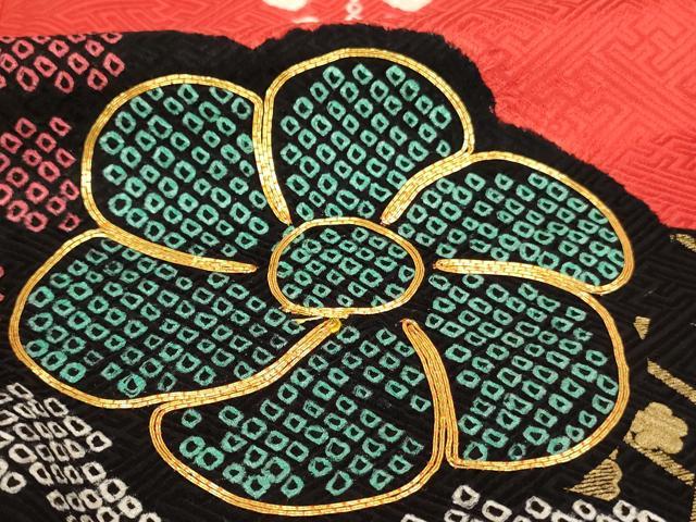平和屋着物∵女の子 十三参り 子供 祝着・長襦袢(無双仕立て)セット 駒刺繍 絞り 草花文 金彩 逸品 AABD1815ja