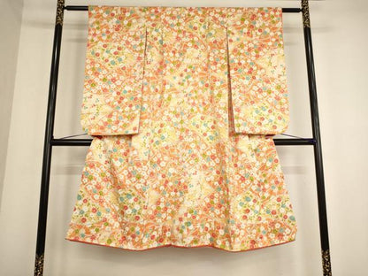 平和屋着物[]七五三　女の子　７歳　祝着　四つ身　割付花文　三越扱い　逸品　AABD1819ja