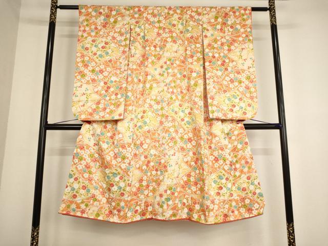 平和屋着物[]七五三　女の子　７歳　祝着　四つ身　割付花文　三越扱い　逸品　AABD1819ja