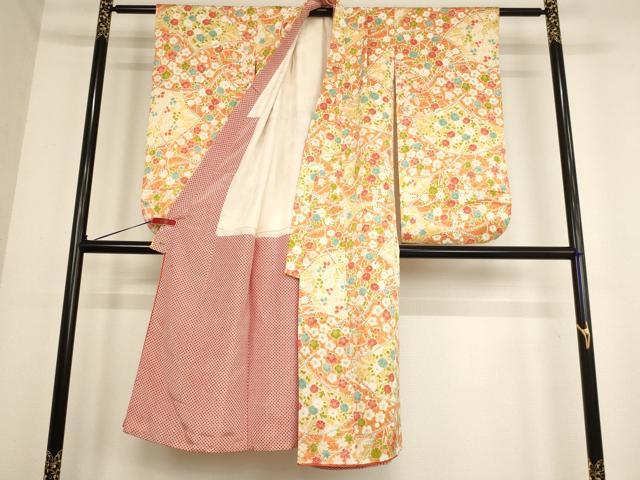 平和屋着物[]七五三　女の子　７歳　祝着　四つ身　割付花文　三越扱い　逸品　AABD1819ja